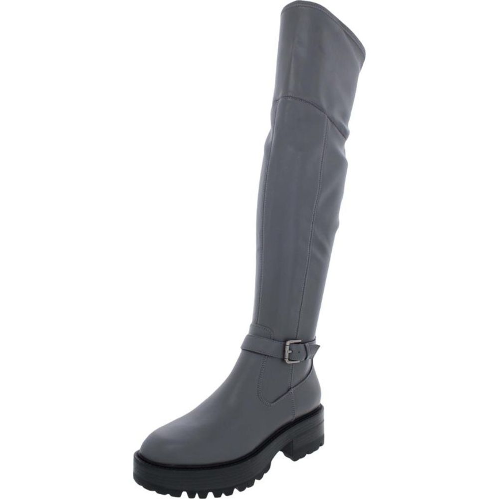Guess Womens Frazer Gray Faux Leather Block Heel Knee-High Boots Shoes